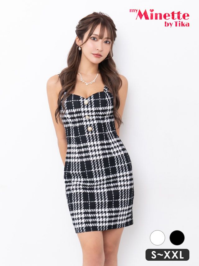 キャバドレス myMinette マイミネット キャミソール バストハートカット チェック柄 タイト ミニドレス