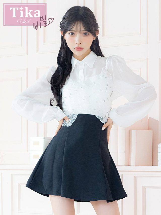 キャバドレス 韓国 セットアップ ミニ丈 シャツ スカート 長袖 大きいサイズ