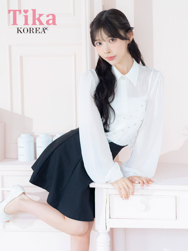 キャバドレス 韓国 セットアップ ミニ丈 シャツ スカート 長袖 大きいサイズ