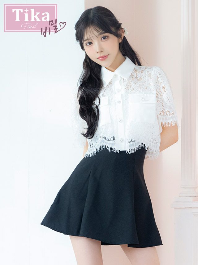 キャバドレス 韓国 ミニ丈 大きいサイズ セットアップ 袖あり スカパン ブラウス