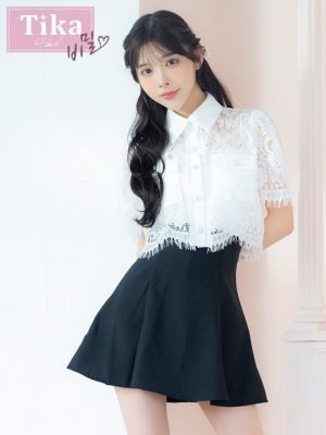 [韓国ドレス] 袖あり 襟付き スカラップレ...