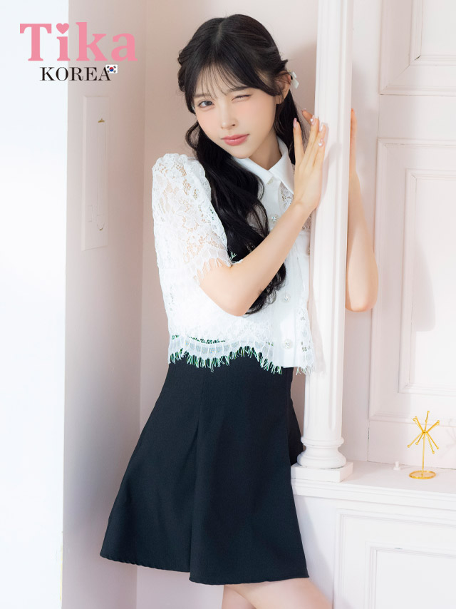 キャバドレス 韓国 ミニ丈 大きいサイズ セットアップ 袖あり スカパン ブラウス