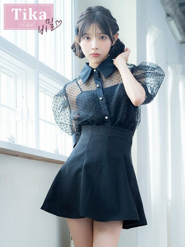 キャバドレス 韓国 ミニ丈 セットアップ 大きいサイズ ブラウス 袖あり スカート