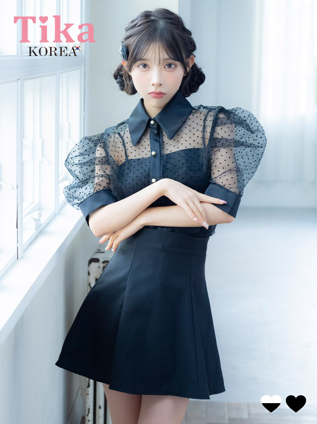 キャバドレス 韓国 ミニ丈 セットアップ 大きいサイズ ブラウス 袖あり スカート