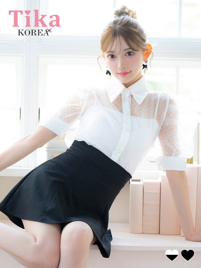 キャバドレス 韓国 ミニ丈 大きいサイズ セットアップ 半袖 スカート ブラウス