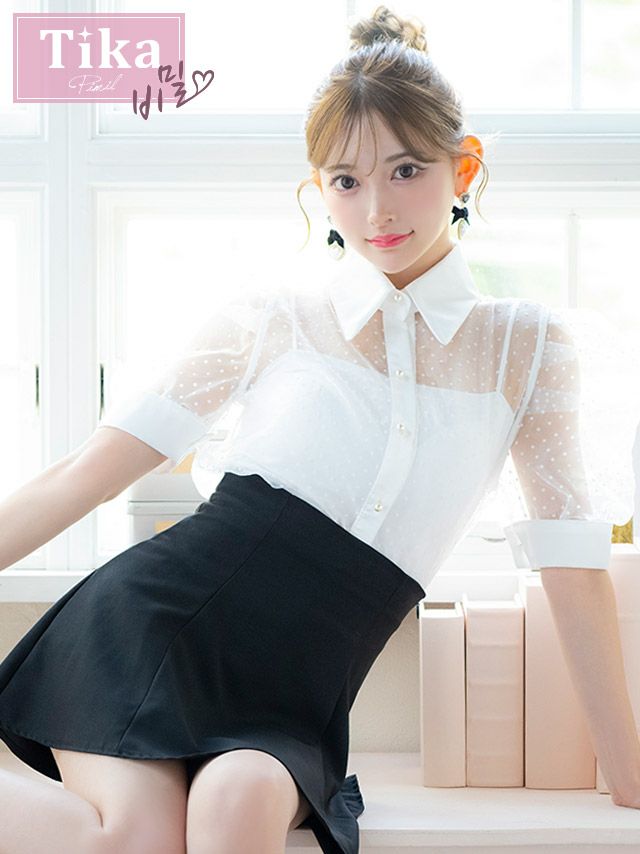 キャバドレス 韓国 ミニ丈 大きいサイズ セットアップ 半袖 スカート ブラウス