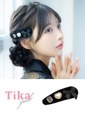 パール＆キラキラビジューベロアピンヘアアクセサリー