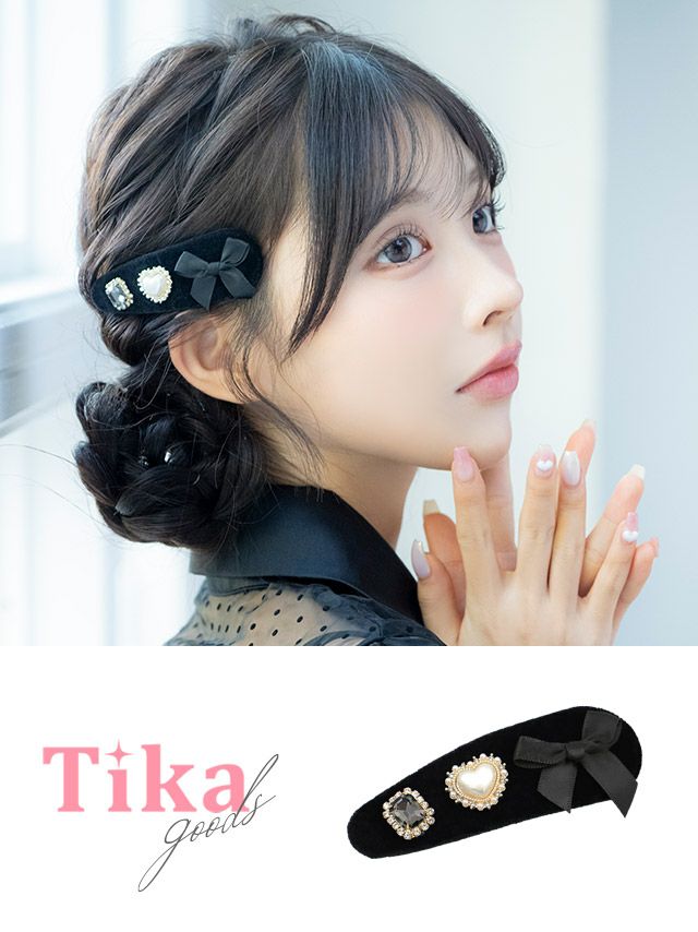 ヘアアクセ ピン クリップ ヘアアクセサリー 髪飾り ビジュー 可愛い ベロア