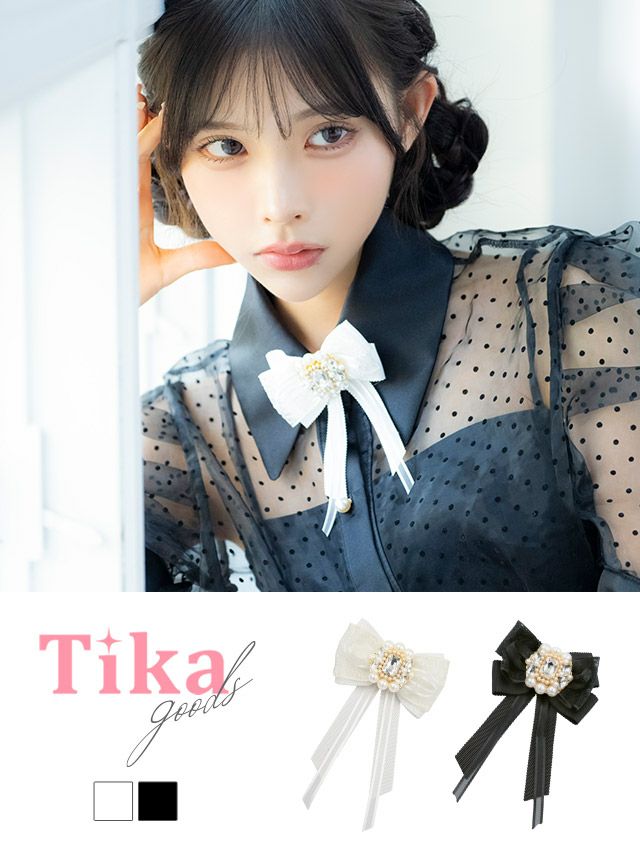 ブローチ リボン 韓国 ビジュー ボウタイ アクセサリー アクセ ガーリー キラキラ