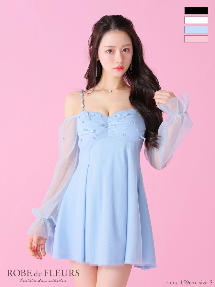 ROBEdeFLEURS サテンリボンクロスネックセットアップミニキャバドレス  