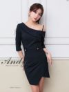 キャバドレス Andy アンディ 高級 ワンショルダー 袖あり 襟デザイン ゴールドボタン ワンカラー タイトミニ キャバドレス