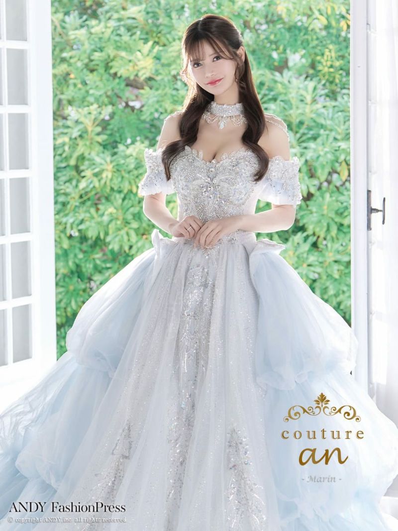 キャバドレス couture an クチュール アン 高級 オフショルダー 半袖 レース ビジュー ラメ チュール フリル 刺繍 レース バースデー プリンセスライン キャバドレス