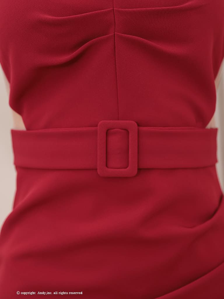  [Andy/アンディ] 高級五部袖ウエストベルトシンプルタイトミニドレス