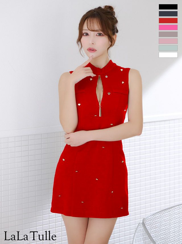 キャバドレス ミニドレス ROBEdeFLEURS ローブドフルール　高級 ノースリーブ ハートボタン ジップ キュートネス タイトミニドレス