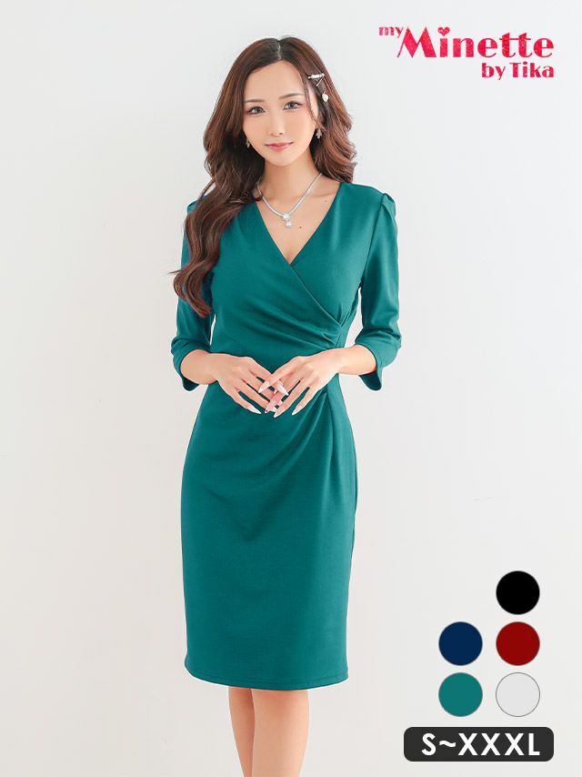 ワンピース 安い タイト膝丈ドレス 袖あり 大きいサイズ シンプル 大人 上品 ブラジャーのまま ワンカラー