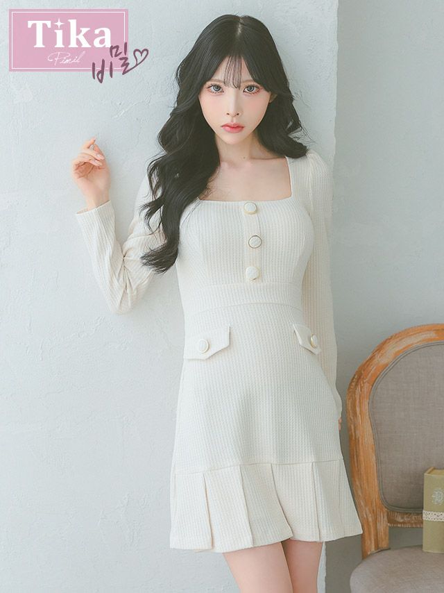 キャバドレス 韓国 ミニ丈 大きいサイズ フレア ワンピース 長袖 袖あり プリーツ