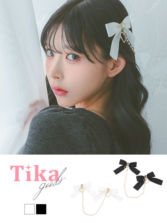 へアクセサリー バレッタ リボン ツイン ビジュー パール ヘアアクセ 髪飾り