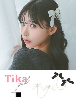 サテンリボン ビジューチャーム パールチェー...