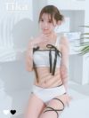 水着 ビキニ クロスストラップ サテンリボンパイピング ビスチェ ギャル 白 黒 ホワイト ブラック
