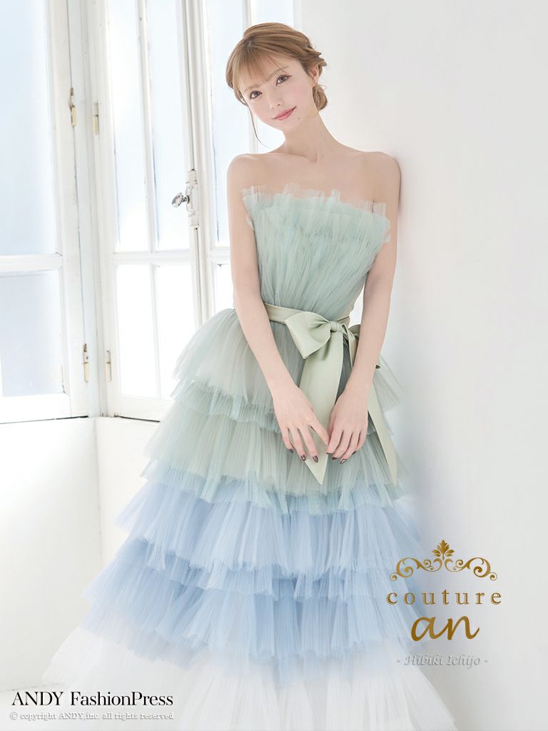 キャバドレス couturean クチュール アン ノースリーブ リボン チュール フリル バースデー フレア ロング キャバドレス