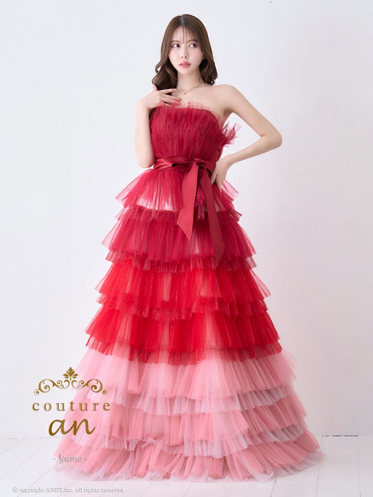 キャバドレス couturean クチュール アン ノースリーブ リボン チュール フリル バースデー フレア ロング キャバドレス