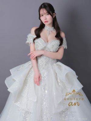 キャバドレス couturean クチュール アン オフショルダー ビジュー 刺繍 レース チョーカー シアー ボリューム フリル バースデー フレア ロング キャバドレス