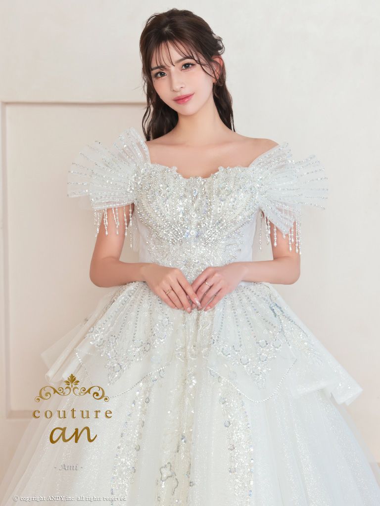 キャバドレス couturean クチュール アン オフショルダー ビジュー 刺繍 レース ボリューム フリル バースデー フレア ロング キャバドレス