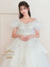 キャバドレス couturean クチュール アン オフショルダー ビジュー 刺繍 レース ボリューム フリル バースデー フレア ロング キャバドレス