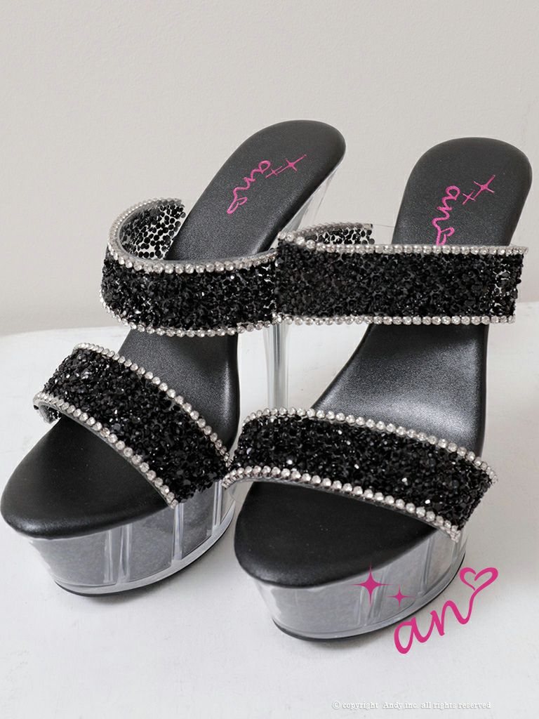 キャバシューズ an アン ビジュー オープントゥ キラキラ サンダル