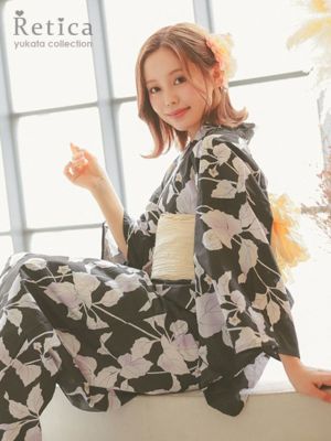 [浴衣] 黒地×ほおずき柄 ゆかた3点セット...