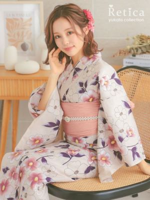 [浴衣] ニュアンスカラー地に上品椿柄 SW...