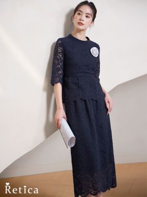 総レース5部袖トップス×タイトスカートツーピ...