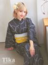 浴衣 レディース セット 下駄 兵児帯 レトロ モダン 黒地 ブラック ゆかた 和装 和服