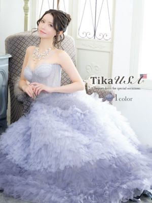 [LA直輸入]  ハートカット キャミソール シアーレース コルセット 切り替え ゴージャス グラデーション ティアード Aライン ロングドレス (XS/Sサイズ)(一条響/キャバドレス着用)