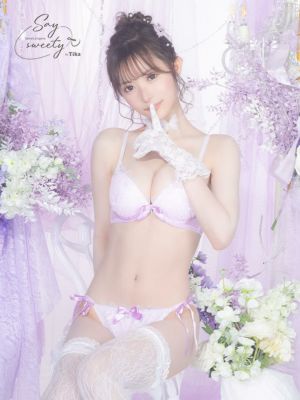 [Saysweety] パイピング サテンテープ リボン ビジュー シアー フラワーレース ワイヤー ブラジャー ショーツ 2点セット [勝負下着]