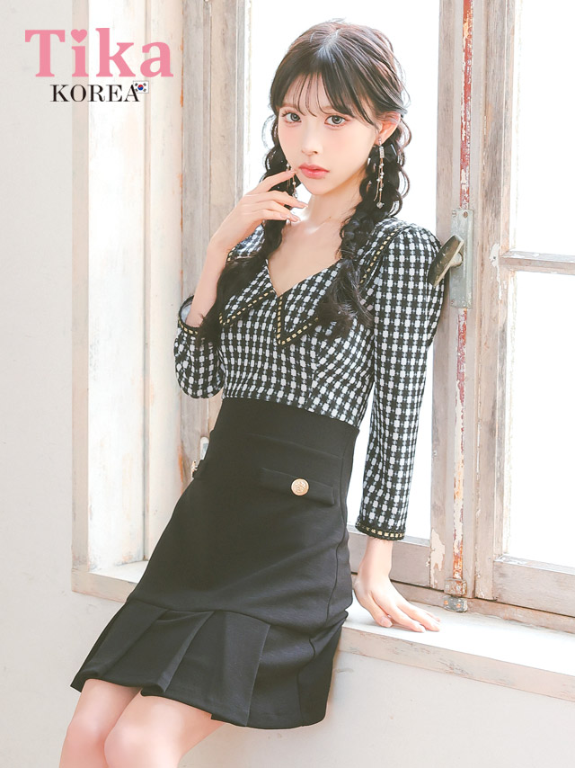 キャバドレス 韓国 ミニ丈 大きいサイズ タイト ミニドレス ワンピース チェック柄