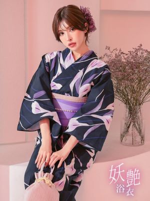 [浴衣 選べる帯] 妖艶 濃紺 白 菖蒲 3...