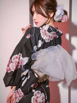 SALE [セパレート浴衣] 黒地 グラデーション 石楠花 二部式 簡単