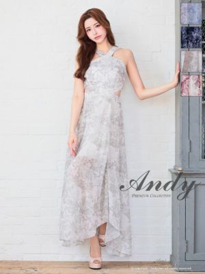 [Andy/アンディ] 高級 ホルターネック ウエストカット フリル 花柄  Aラインロングドレス