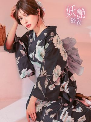 [浴衣] 妖艶 濃灰色 エレガントフラワー ゆかた2点セット (浴衣+兵児帯)