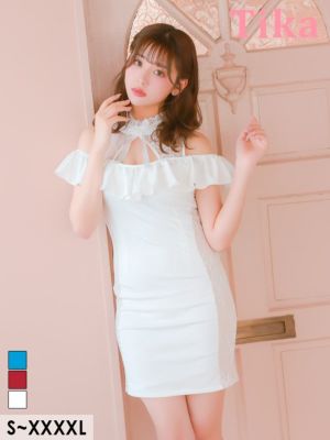 ハイネックフリル ネックリボン 肩あき ゴー...