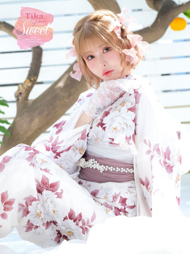 浴衣 レディース セット 帯 下駄 白地 兵児帯 牡丹 ゆかた ぼたん ピンク 和装