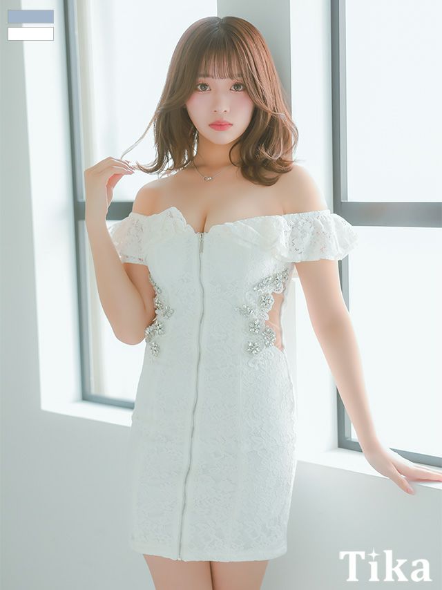 キャバドレス ミニ丈 大きいサイズ タイト ミニドレス レース ワンピース オフショル