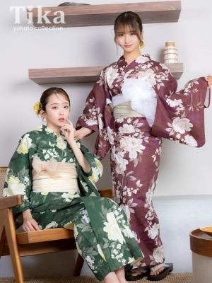 [浴衣] 古典レトロ アンティーク 牡丹 2025 3点セット (ゆかた・兵児帯・下駄)