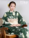 浴衣 レディース 帯 下駄 セット 牡丹 緑 兵児帯 緑 グリーン ボタン レトロ モダン