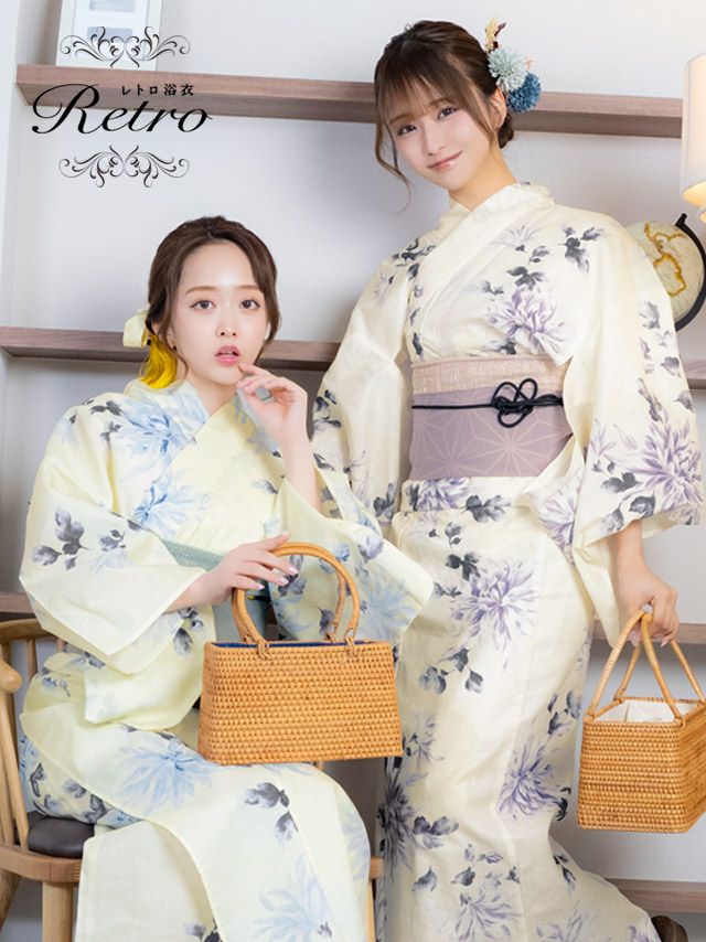 浴衣 レディース 帯 下駄 セット 作り帯 平帯 ゆかた 菊 レトロ 水彩 クリーム