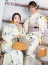 浴衣 レディース 帯 下駄 セット 作り帯 平帯 ゆかた 菊 レトロ 水彩 クリーム