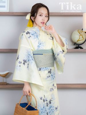 [浴衣 選べる帯] クリーム地 水彩 ライト...