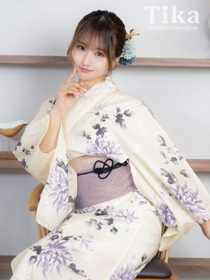 [浴衣 選べる帯] ニュアンスパープル菊  ...