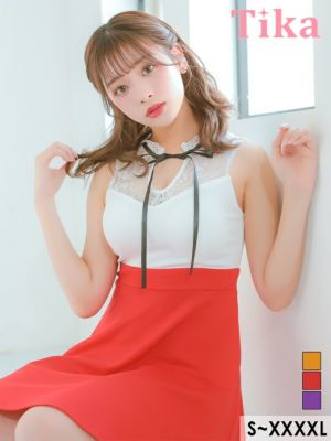 ノースリーブ レース ネックリボン バイカラ...